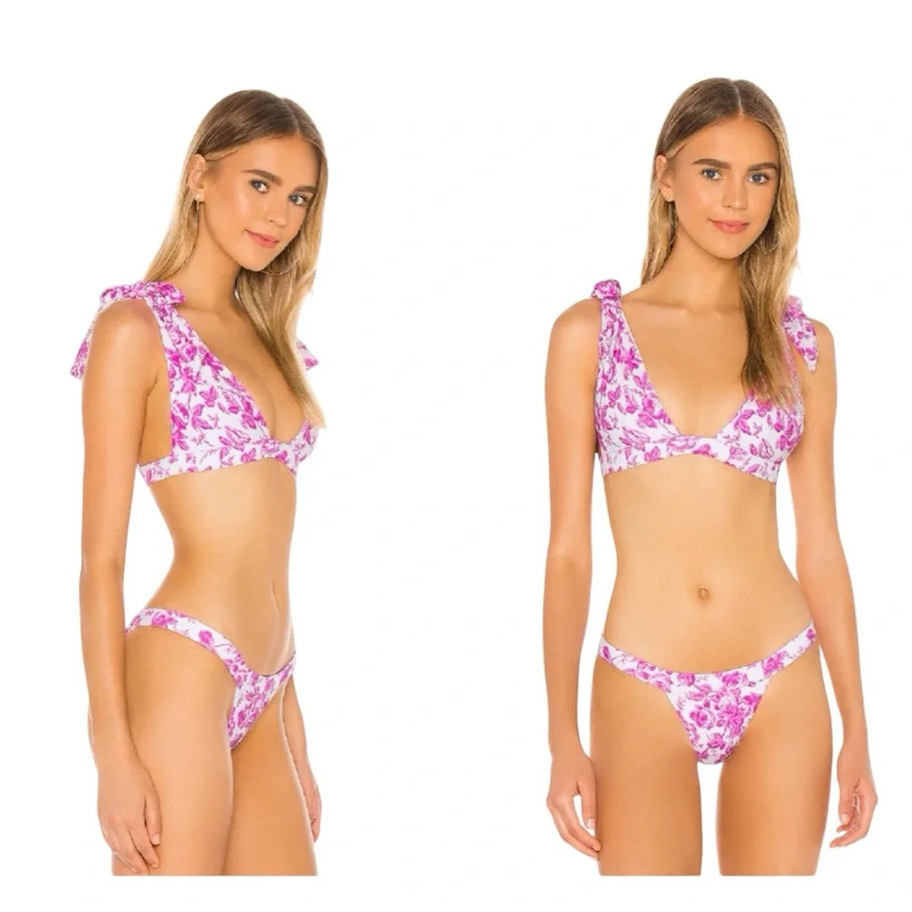 Lovers + Friends Take Me Away Pink Floral Bow Bikini Top - Picture 2 of 8